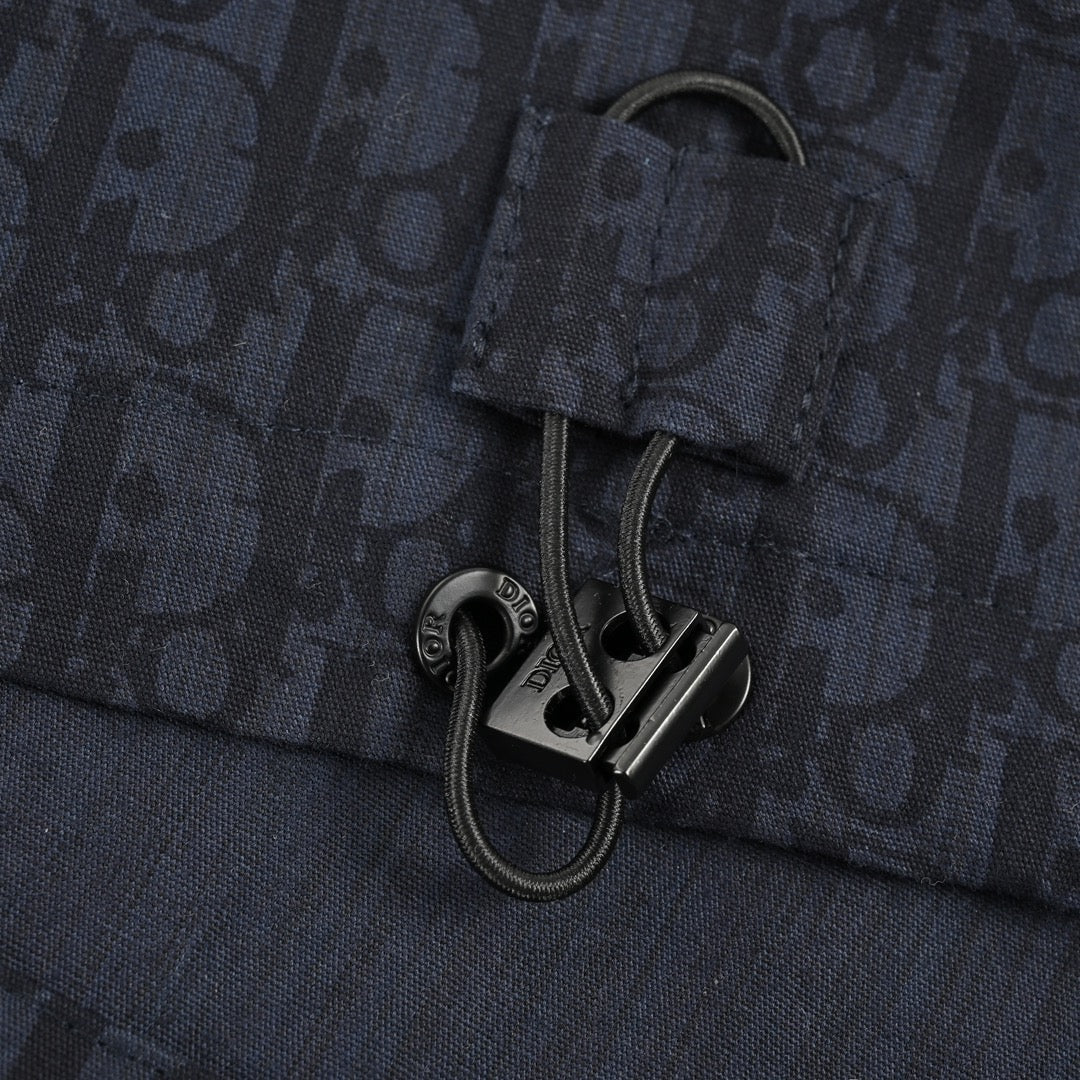 Navy jacquard lapel denim shirt jacket