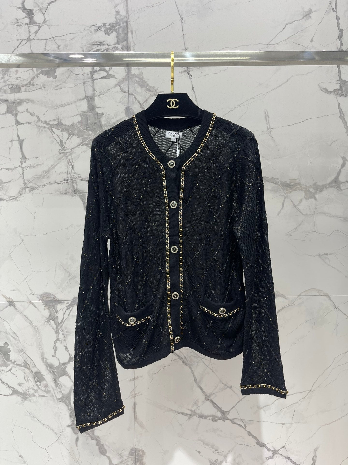 Hand-Strapped Sequined Knit Cardigan
