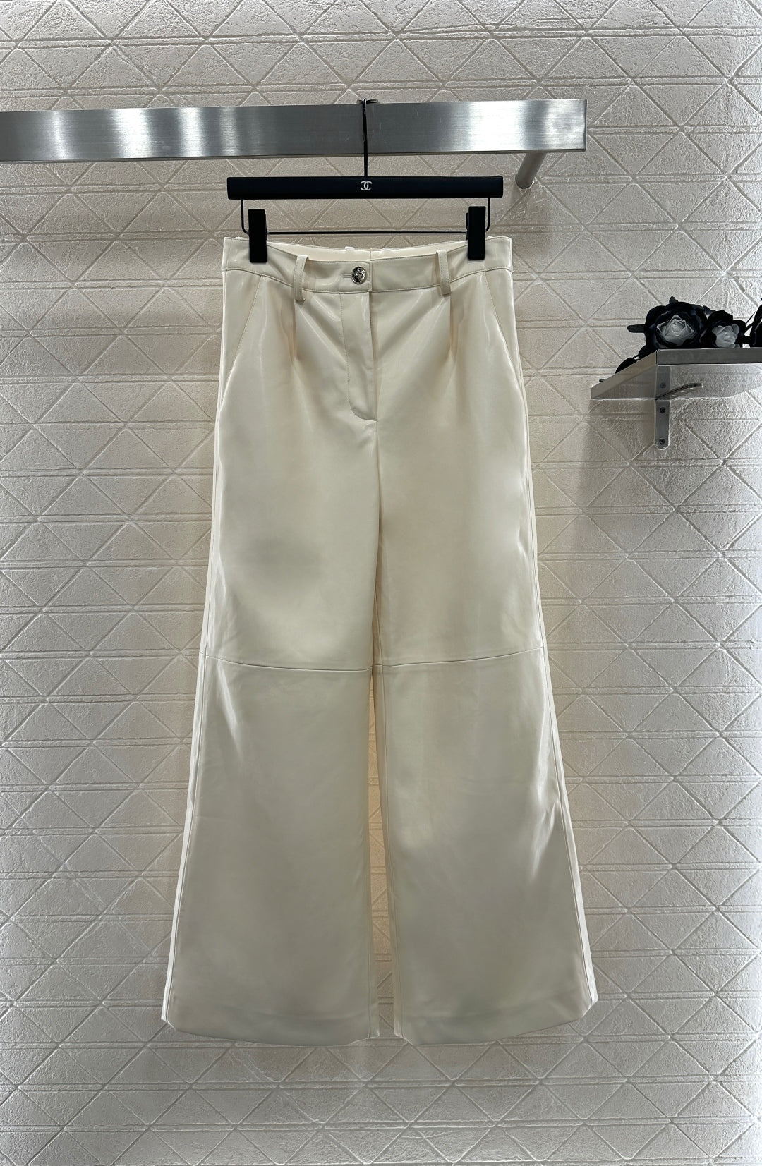 25fw High waisted sheepskin leather wide leg pants