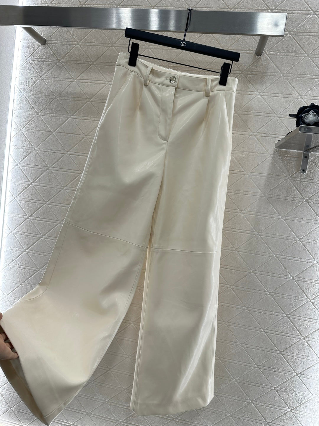 25fw High waisted sheepskin leather wide leg pants