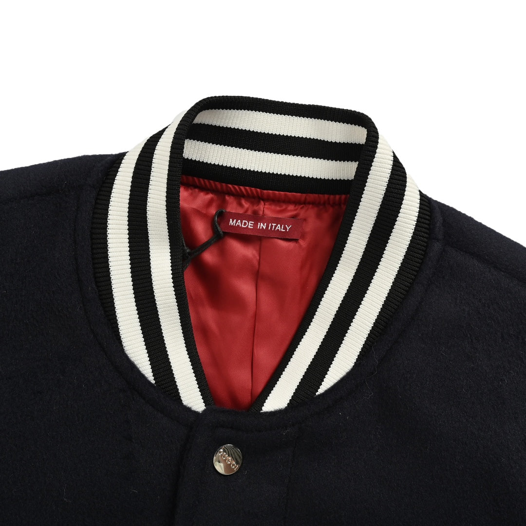 Cursive lettering patchwork leather sleeves patchwork thin cotton wool baseball jacket