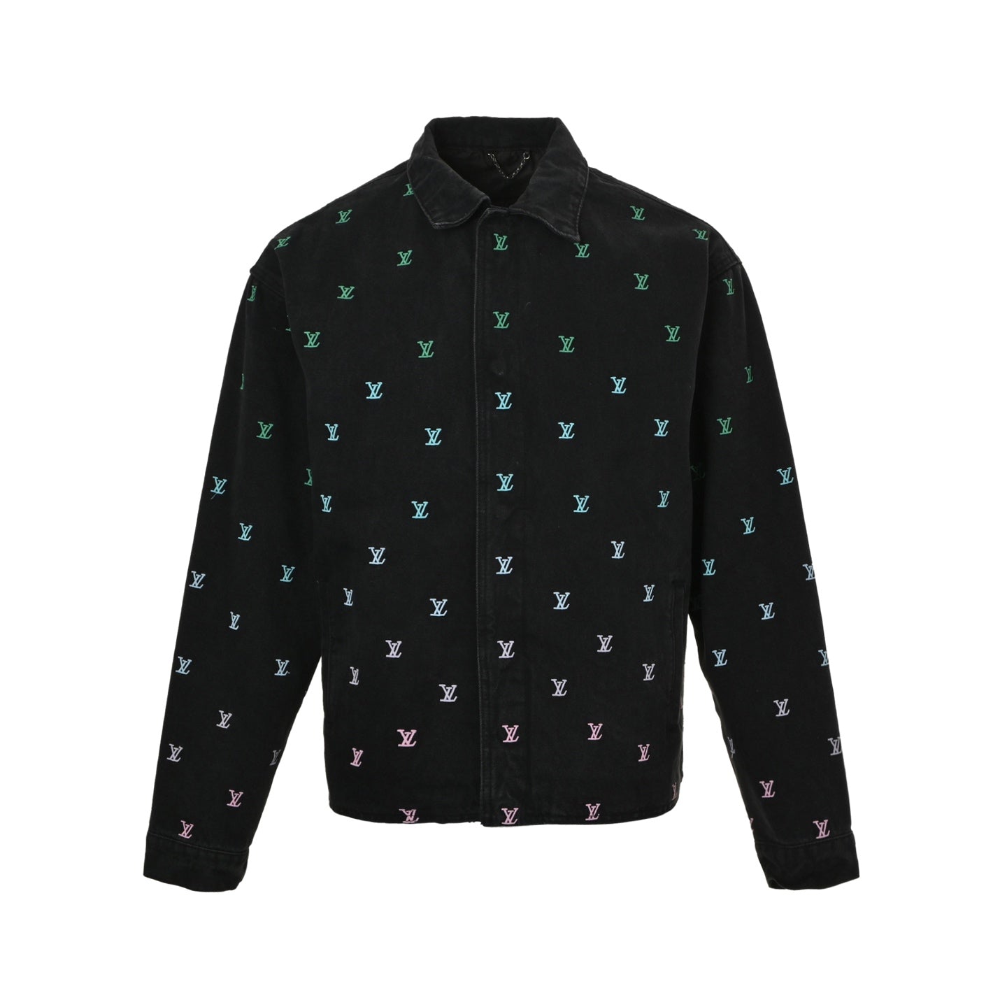 Gradient fully embroidered denim jacket set