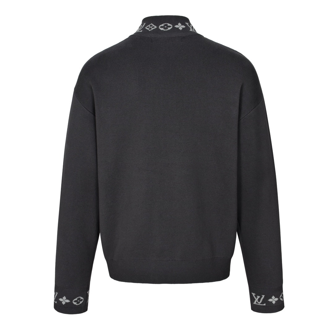 25 Jacquard ribbed stand-up collar zippered wool jacket
