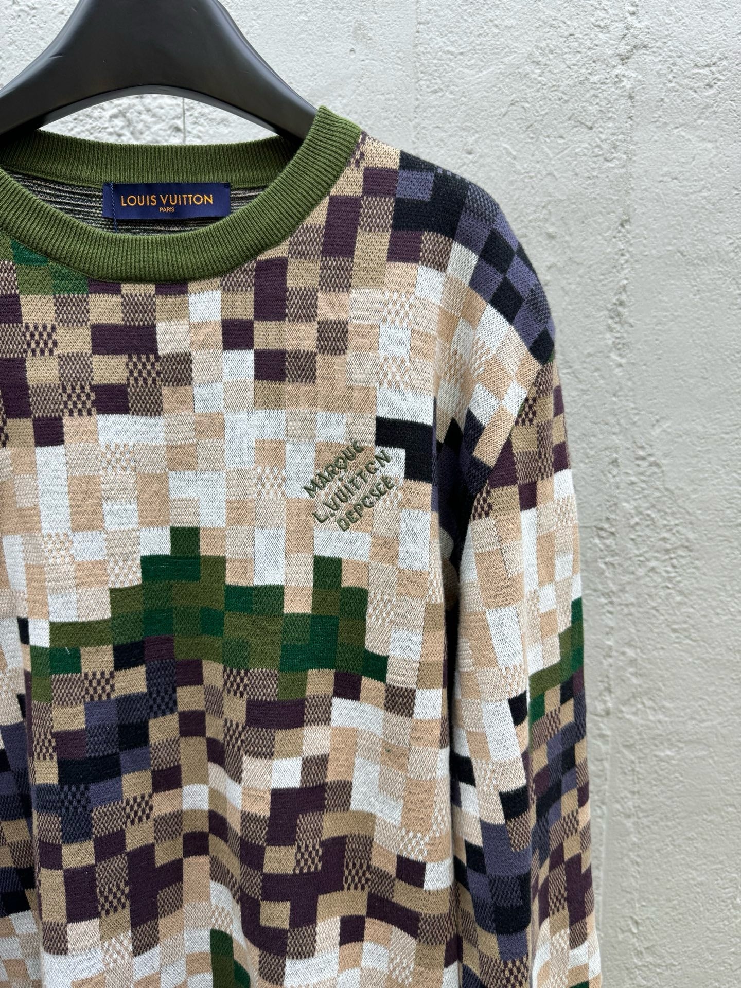 Camouflage Green Checkered Knit Sweater