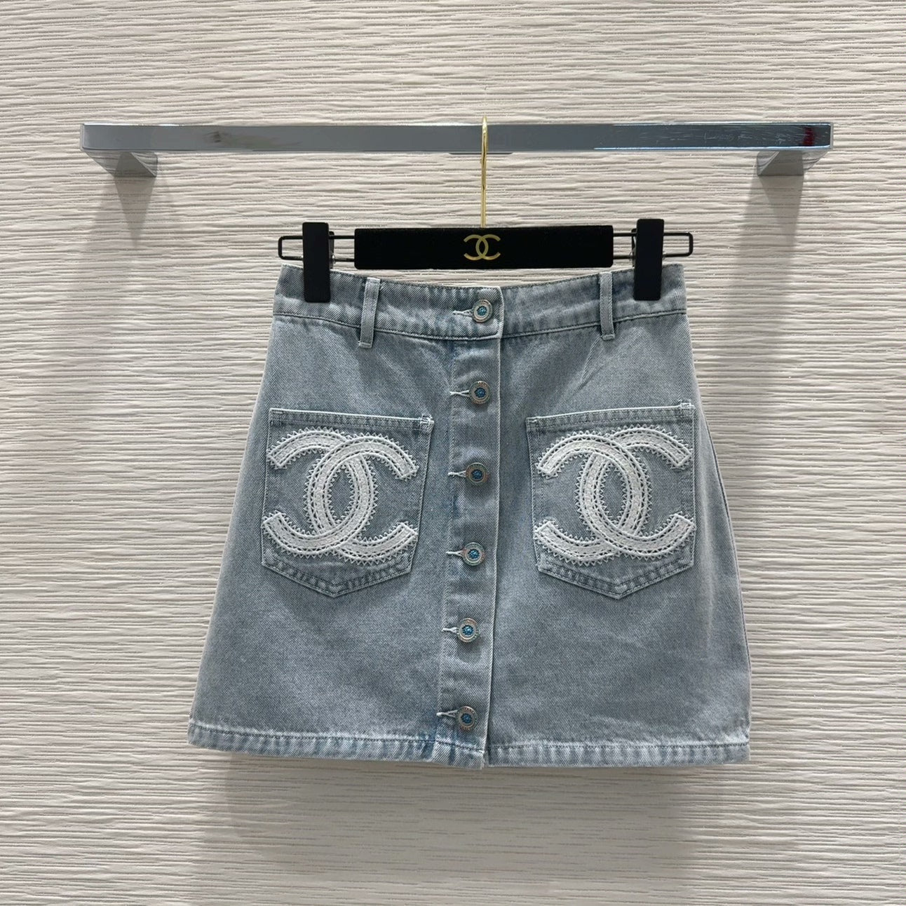 25 new stitching lace pocket denim skirt