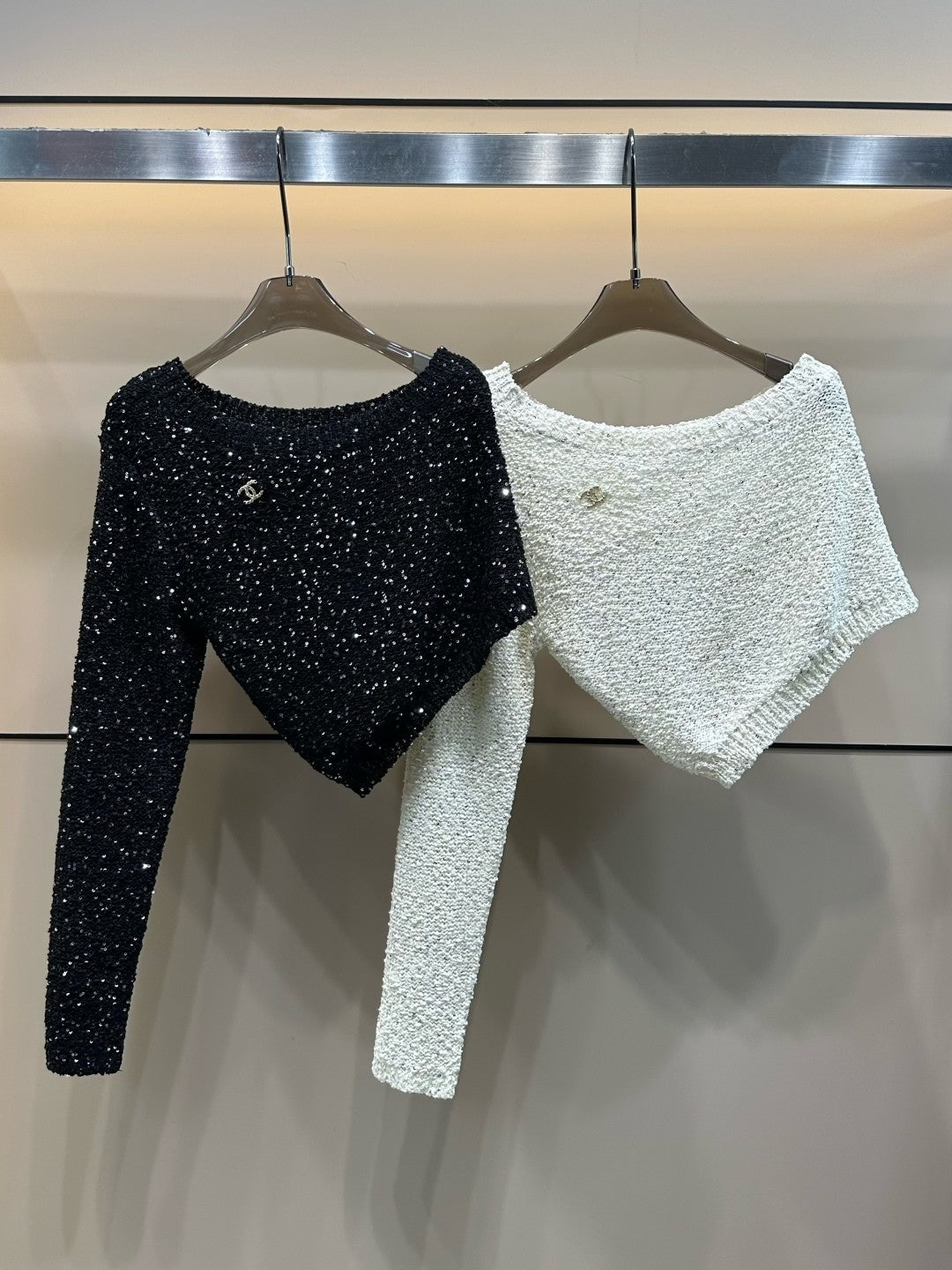 25 Early Autumn New Oblique Shoulder Beaded Blended Yarn Long Sleeve