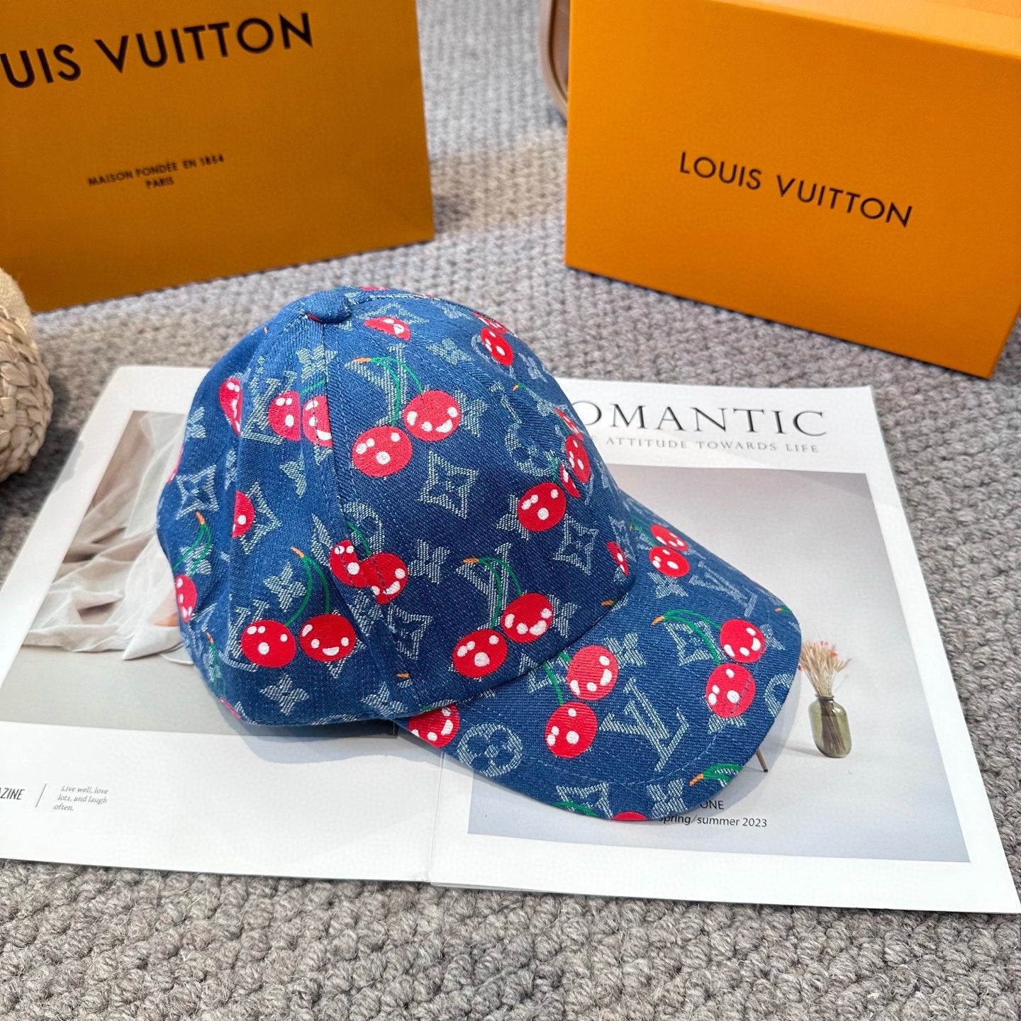 New Cute Cherry Denim Blue Duckbill Vacation Baseball Cap
