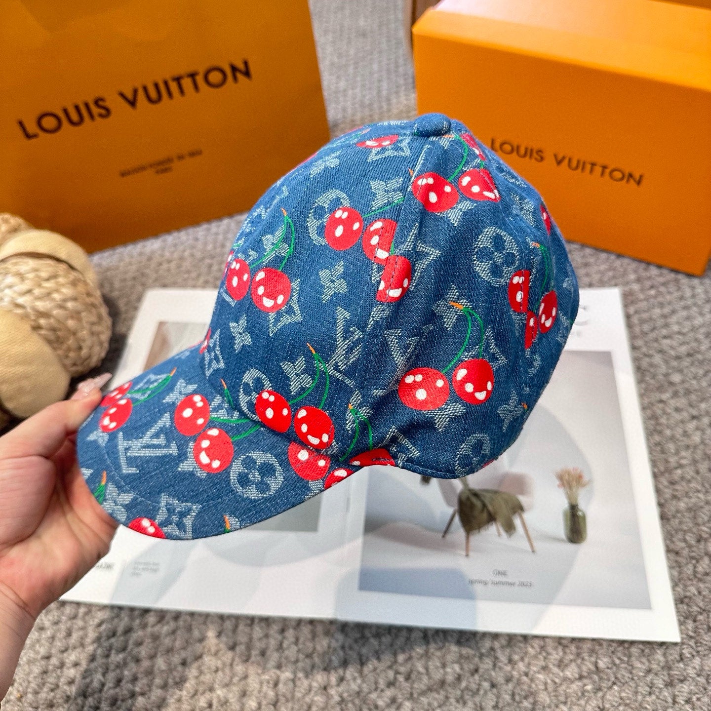 New Cute Cherry Denim Blue Duckbill Vacation Baseball Cap
