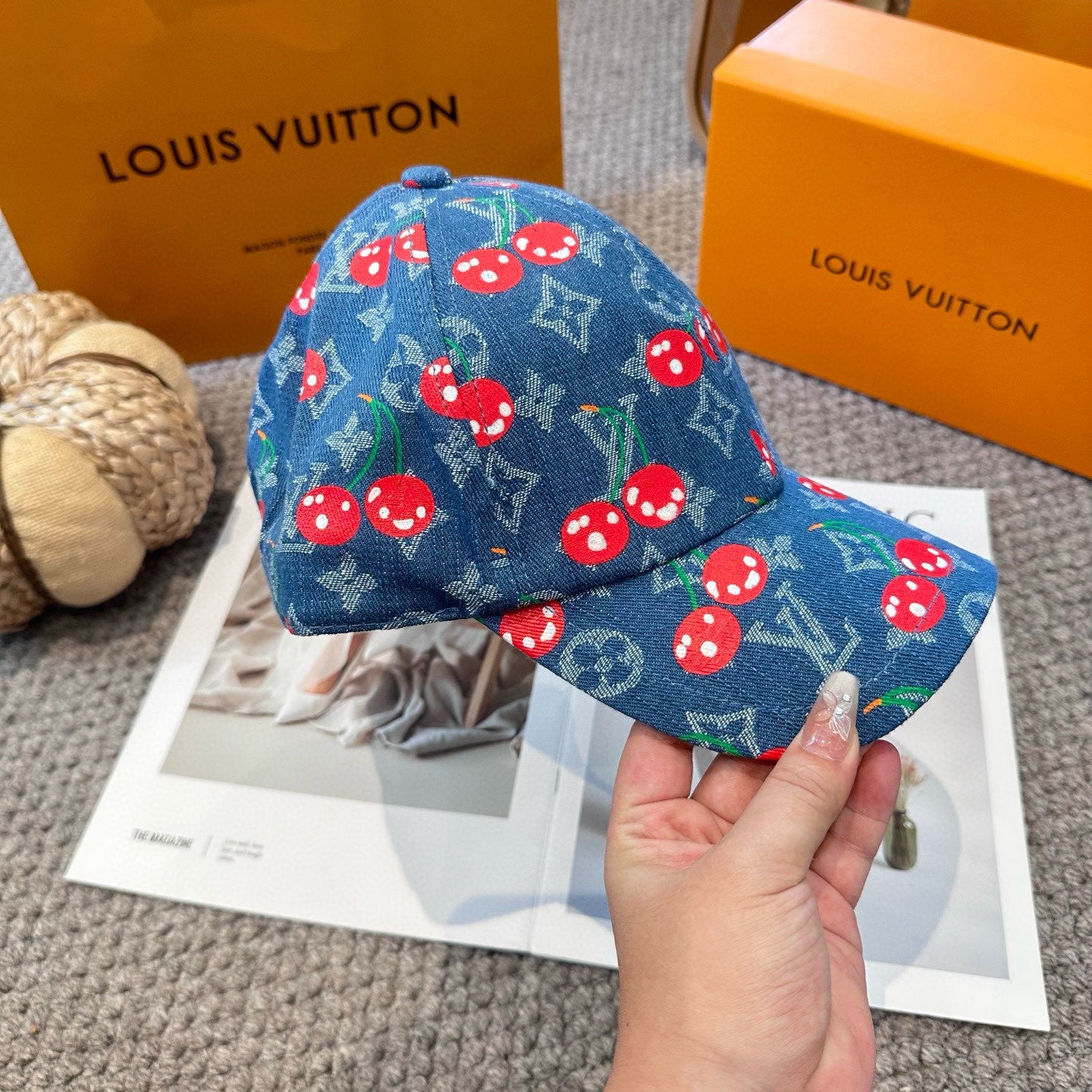 New Cute Cherry Denim Blue Duckbill Vacation Baseball Cap