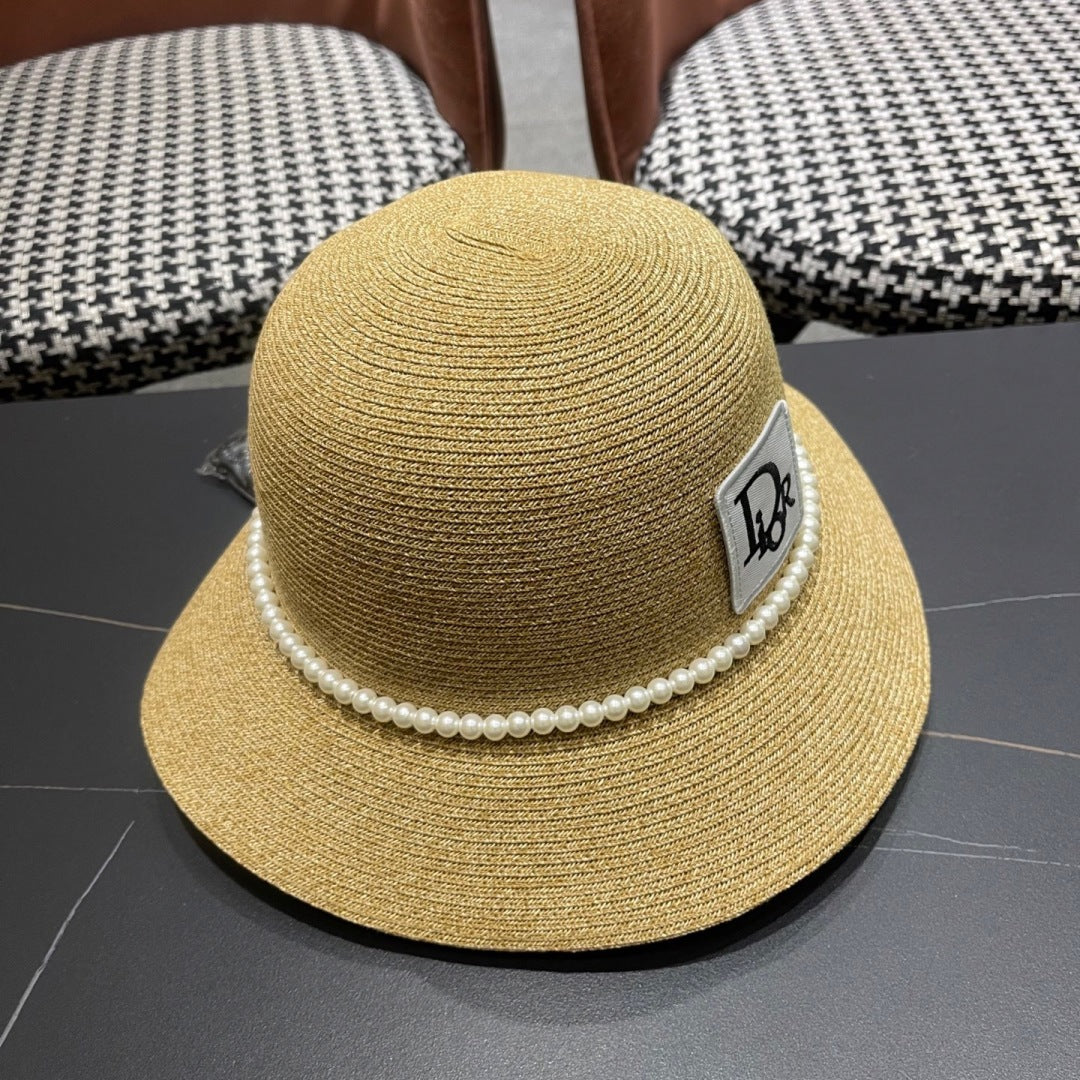 Straw Pearl Bow Beach Hat Women's Vacation Sun Hat