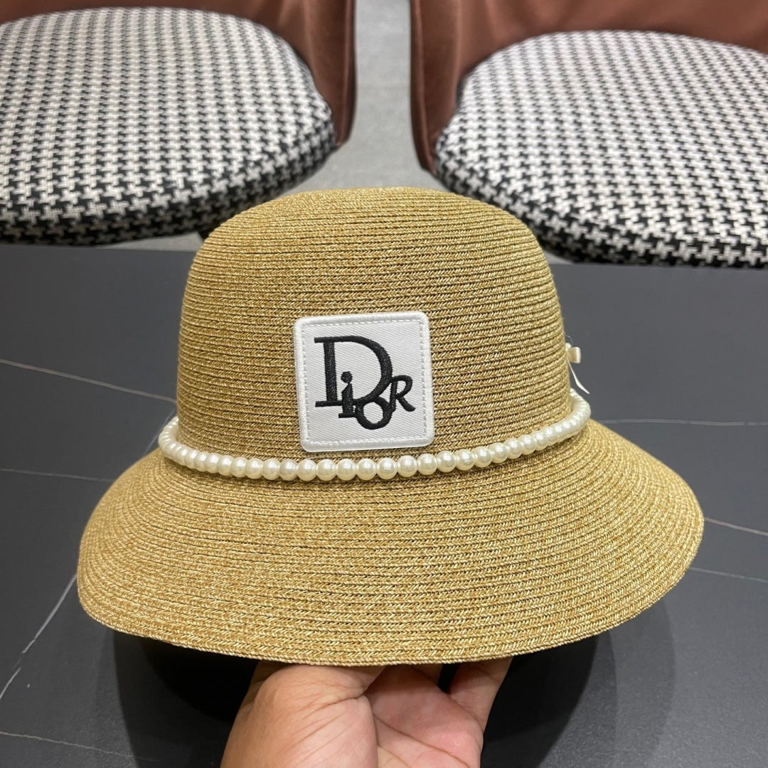Straw Pearl Bow Beach Hat Women's Vacation Sun Hat