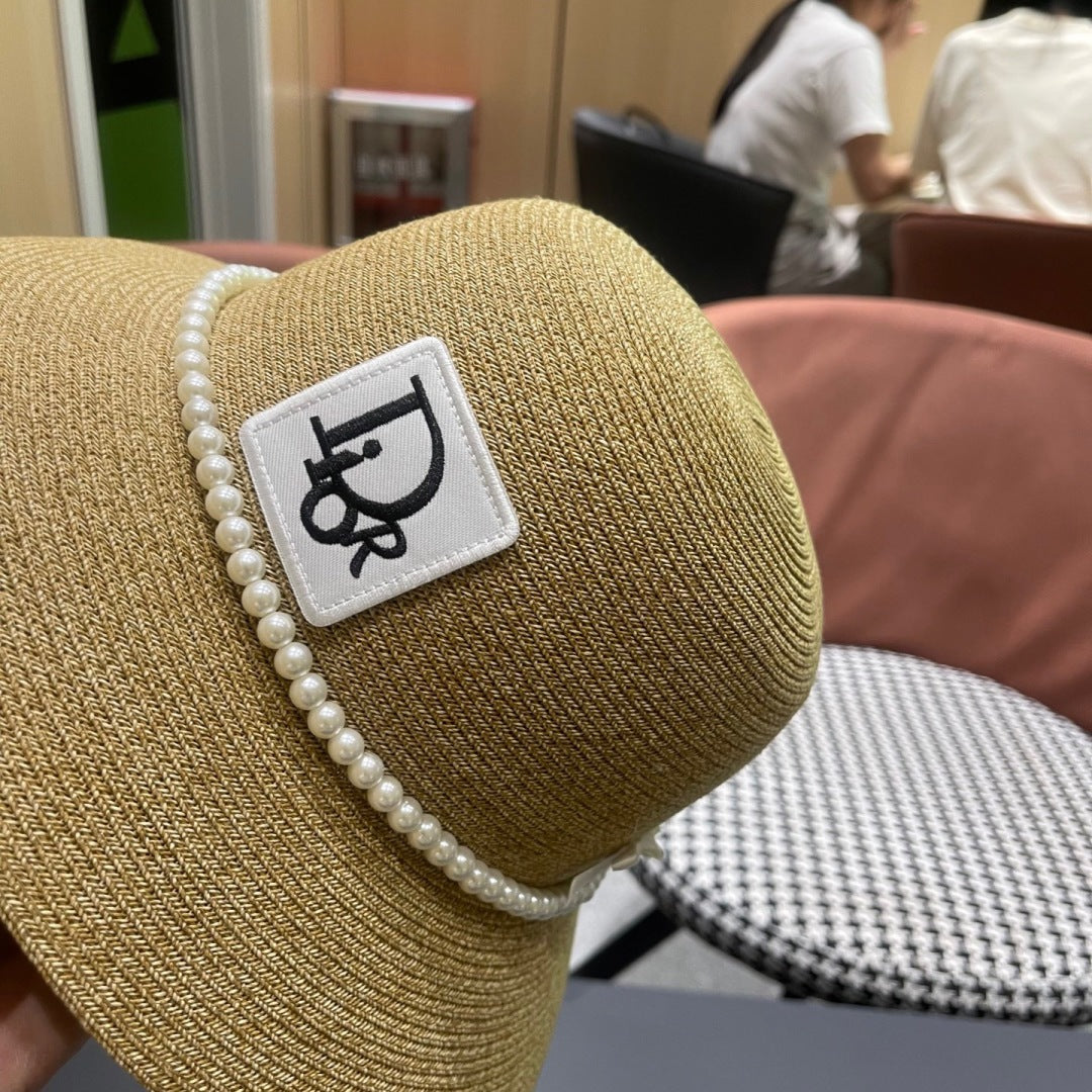 Straw Pearl Bow Beach Hat Women's Vacation Sun Hat