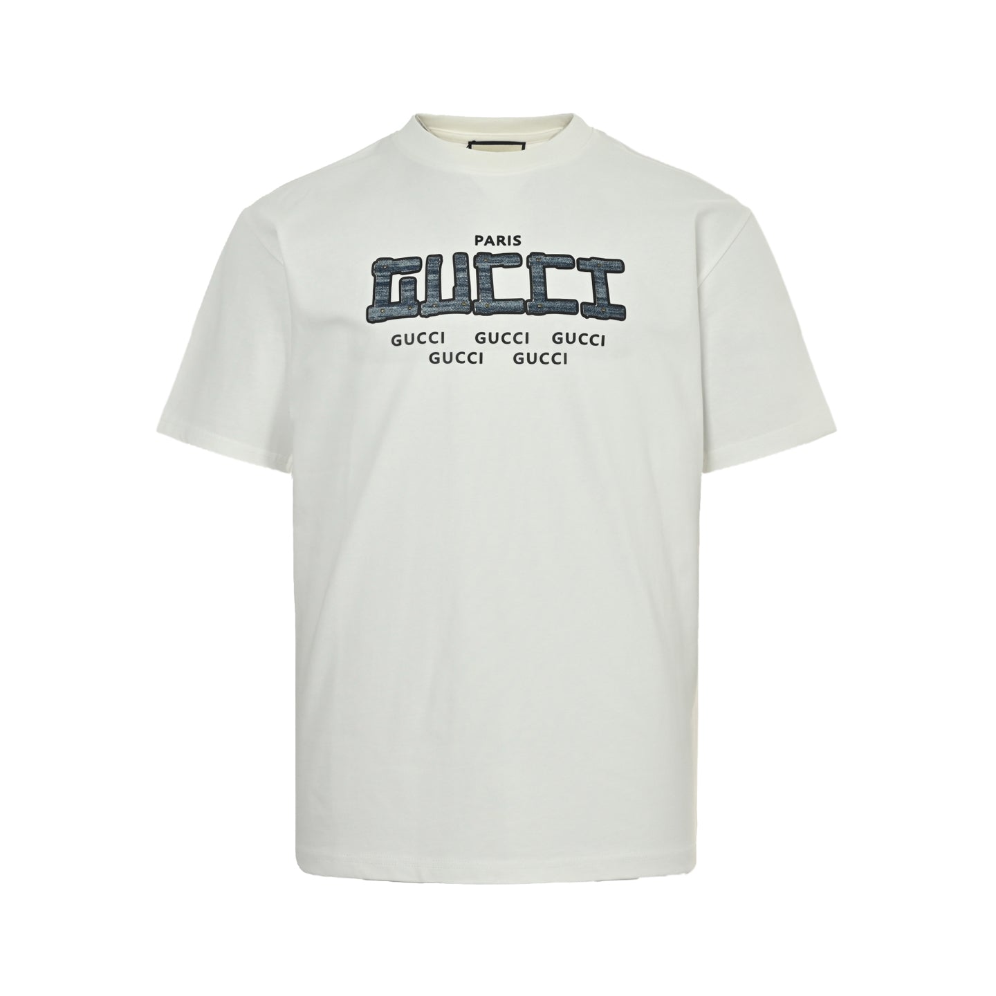 25ss denim sticker letter short sleeved shirt