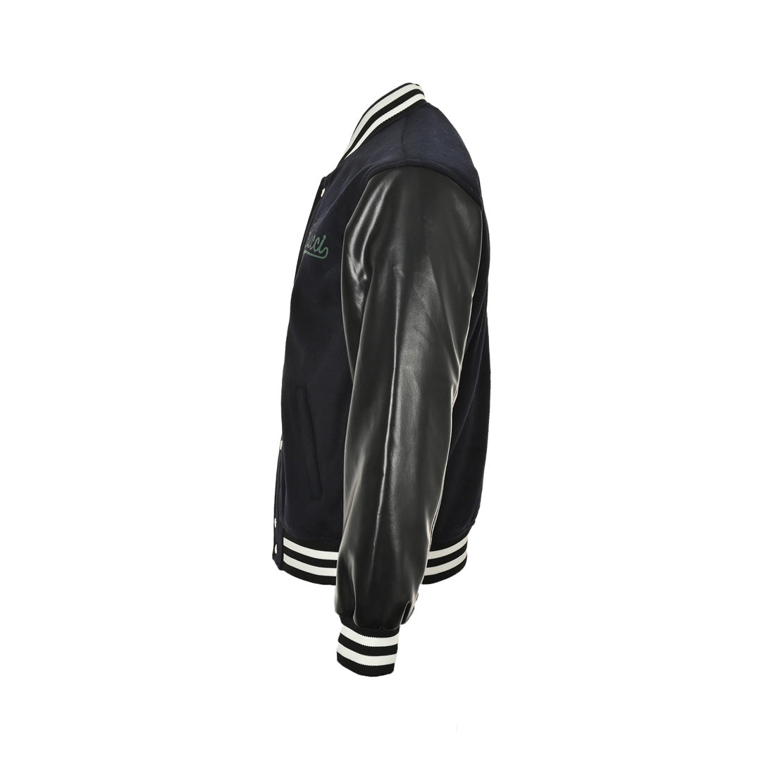 Cursive lettering patchwork leather sleeves patchwork thin cotton wool baseball jacket