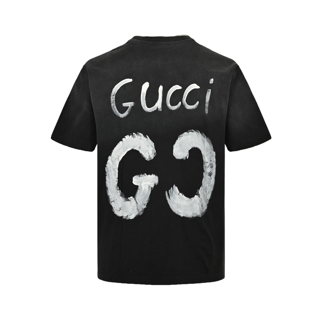 Hand-painted graffiti double G washed short sleeves