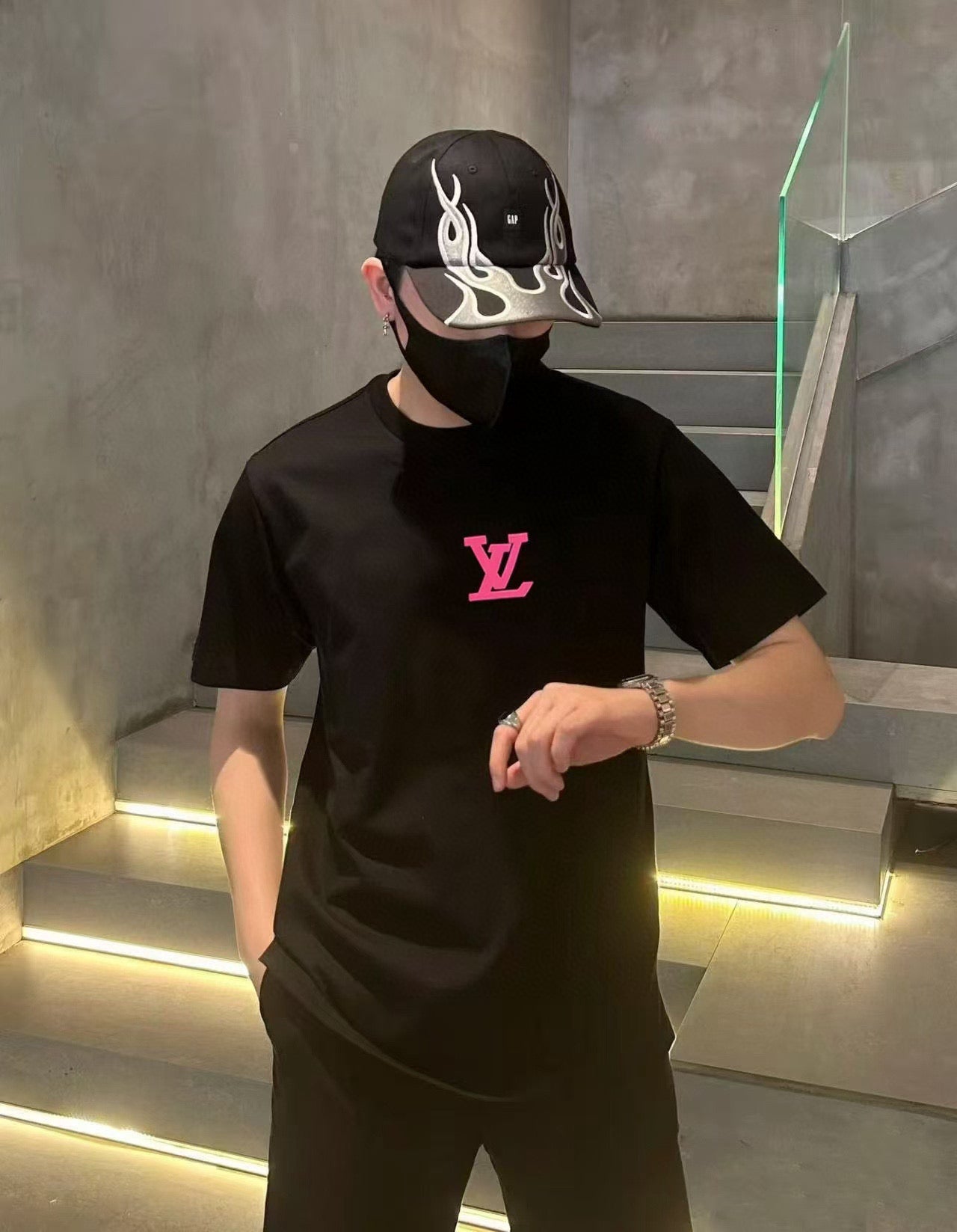 25ss front and back logo flocking print short sleeves