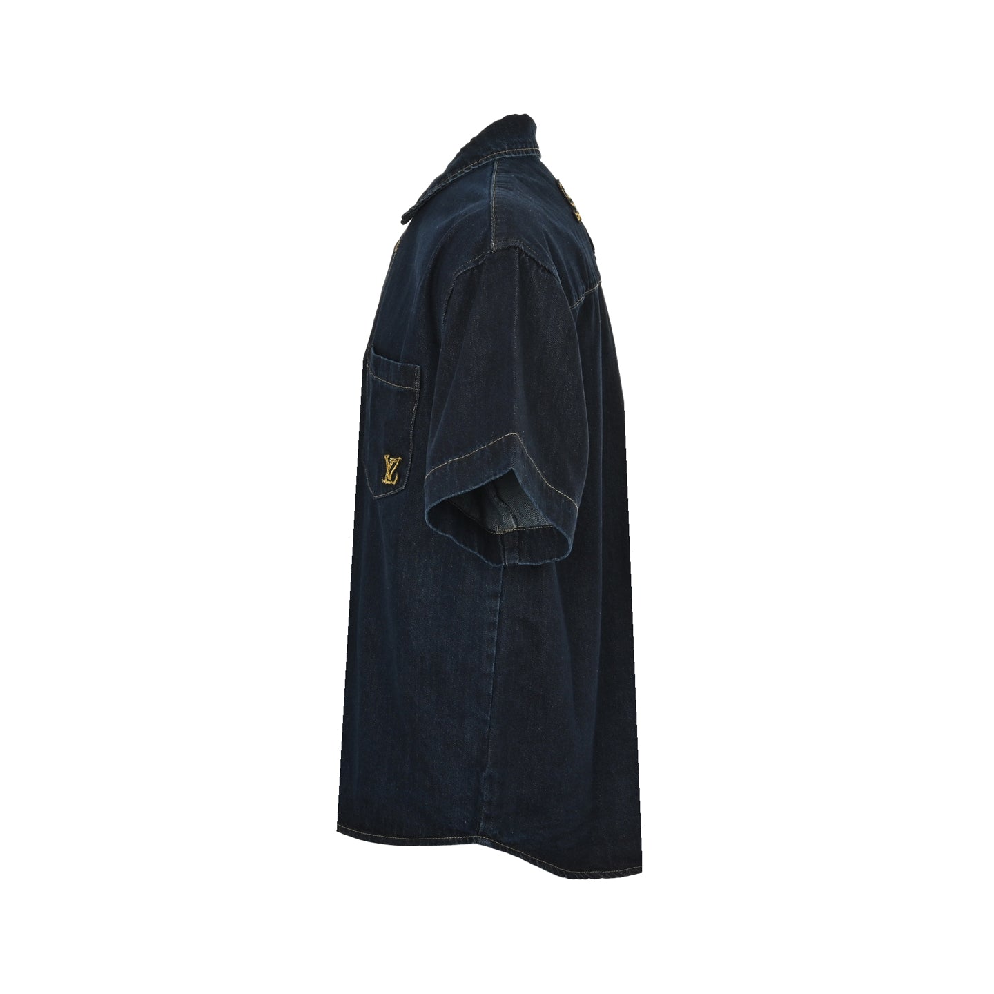 25ss rope signature letter embroidered denim short sleeved shirt