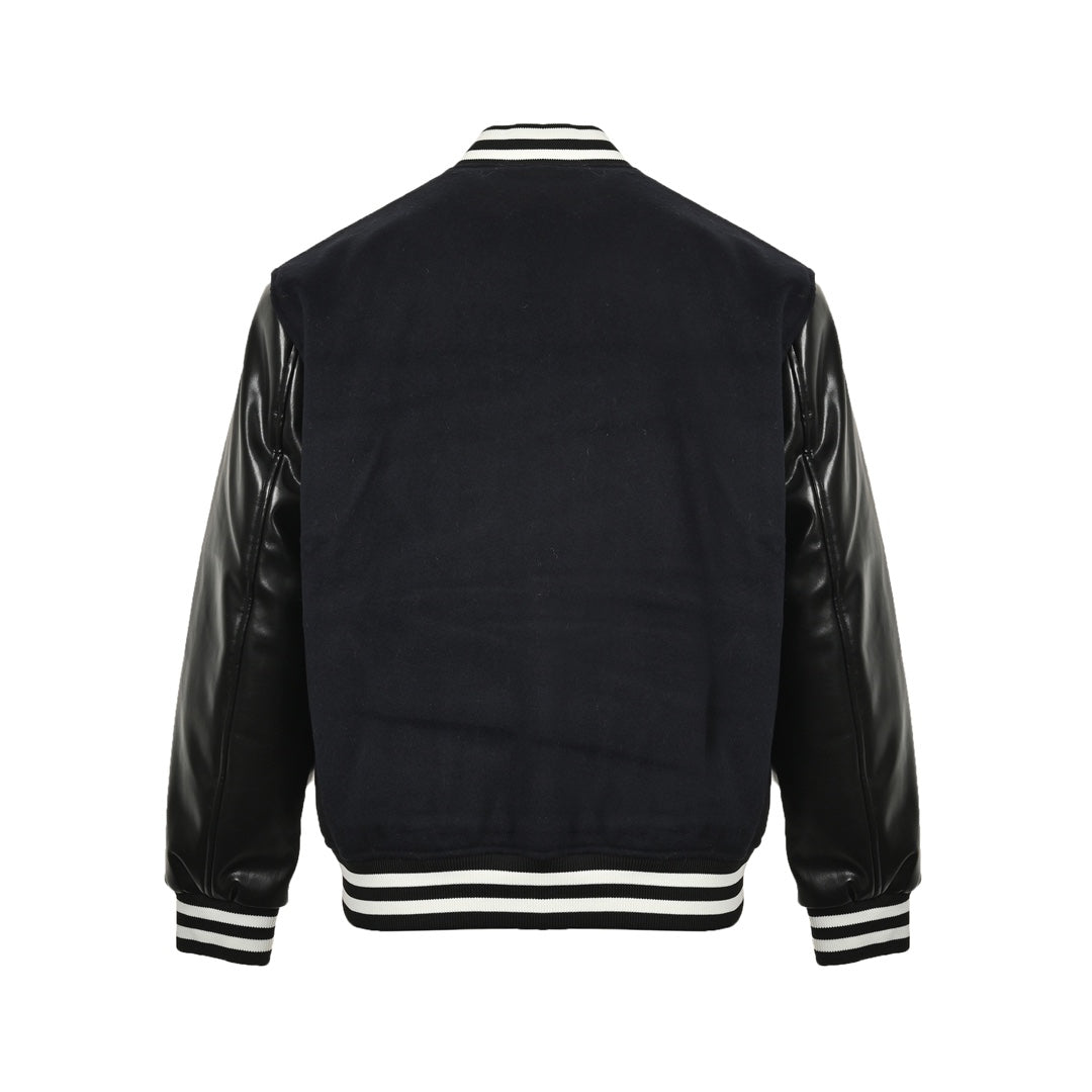 Cursive lettering patchwork leather sleeves patchwork thin cotton wool baseball jacket