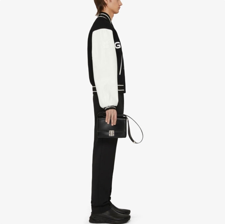 Embroidered lettering leather sleeve patchwork baseball jersey