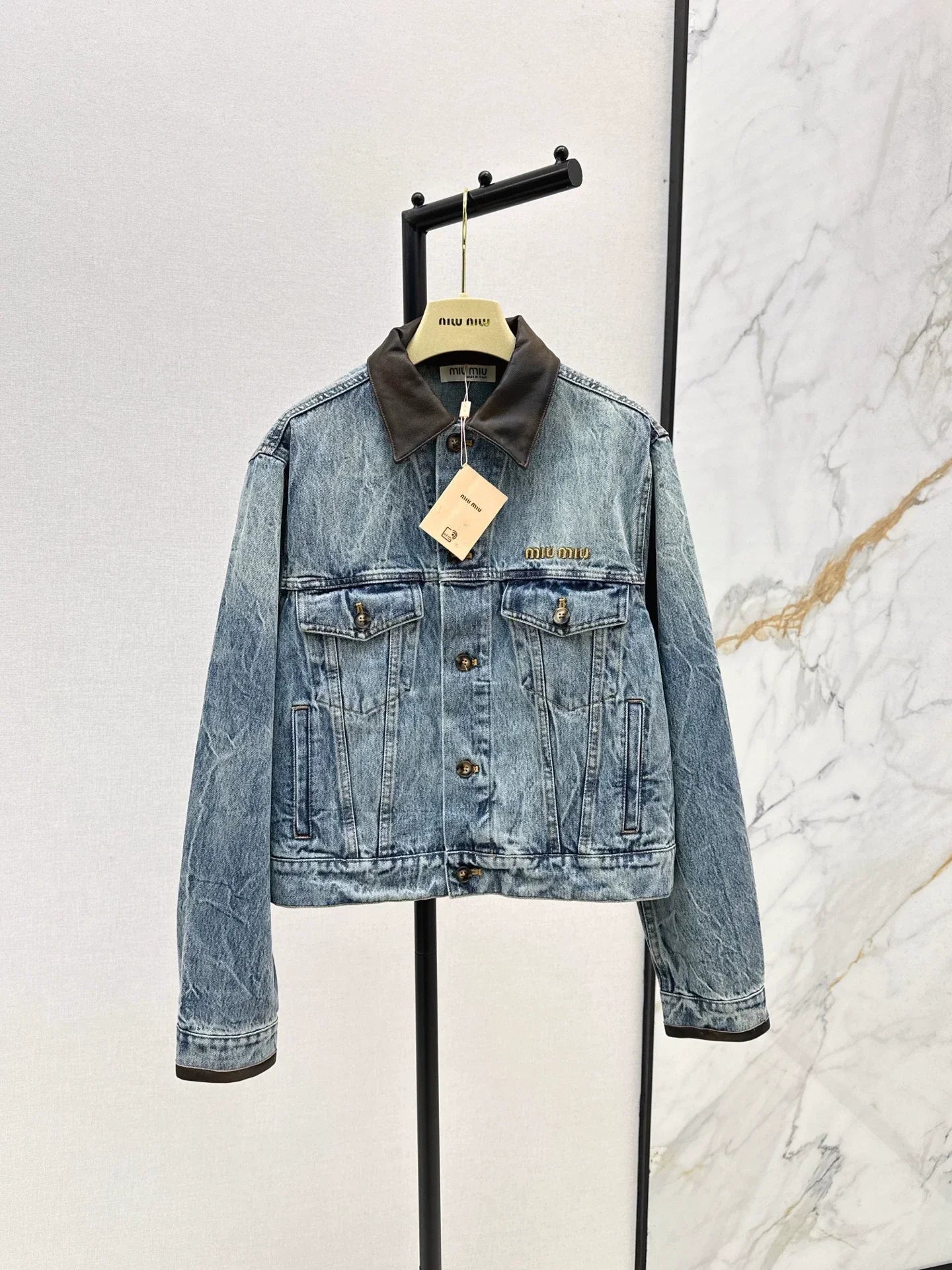2025 Make a vintage leather collar denim jacket jacket