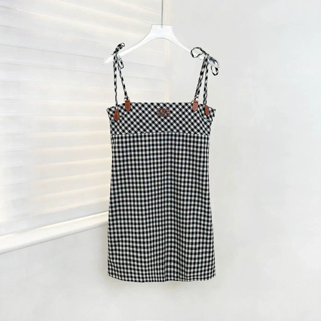 25SS Summer New Plaid Halter Dress