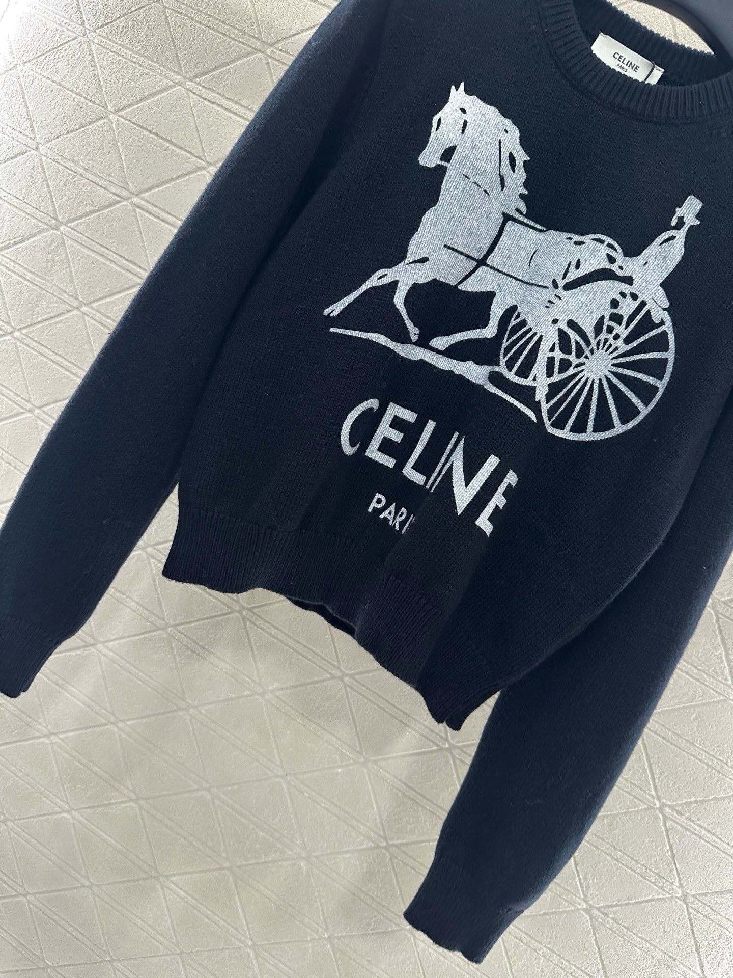 25 Crochet letter carriage knit sweater(Beigei/black)