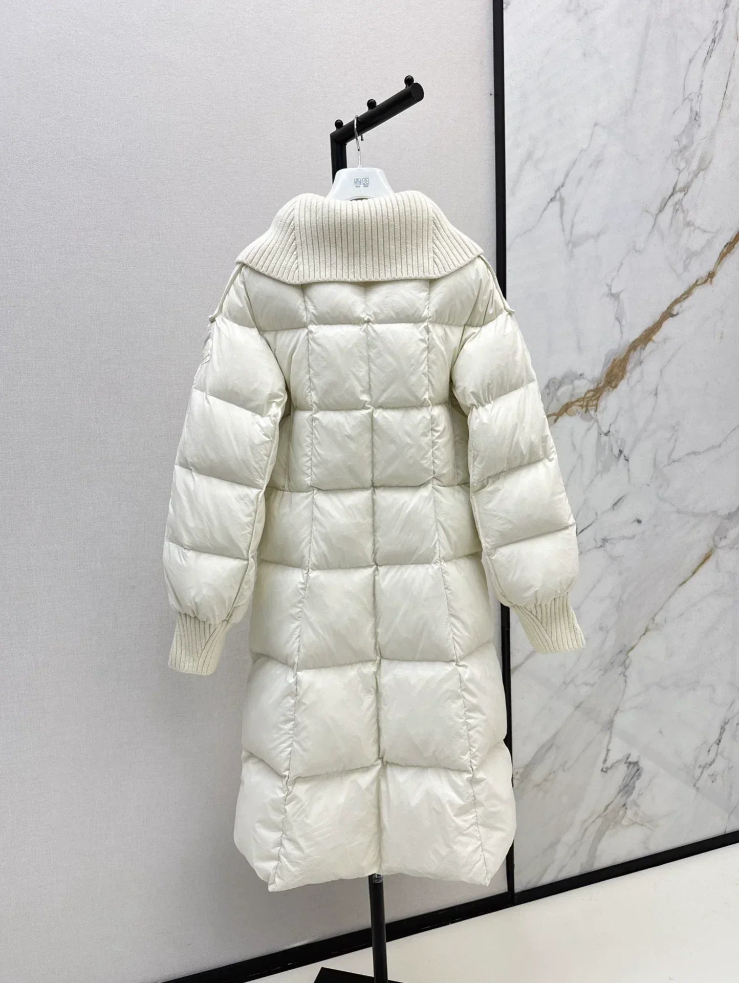 25 Knitted splicing large lapel umbrella shaped long down jacket