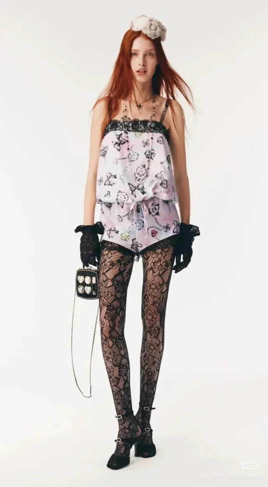 C 25 Reactive Print Lace Tank Top and Shorts Set