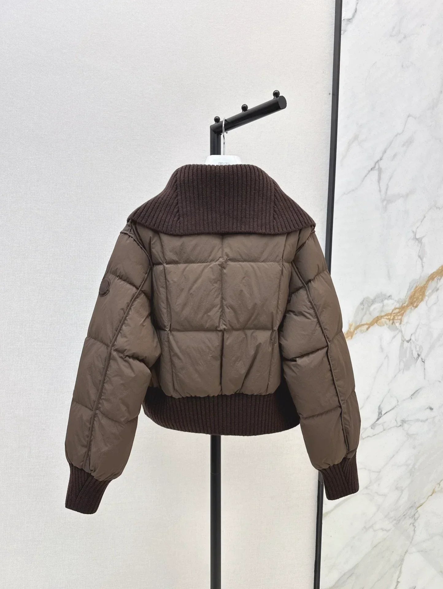 25 Knitted patchwork large collar jacket down jacket