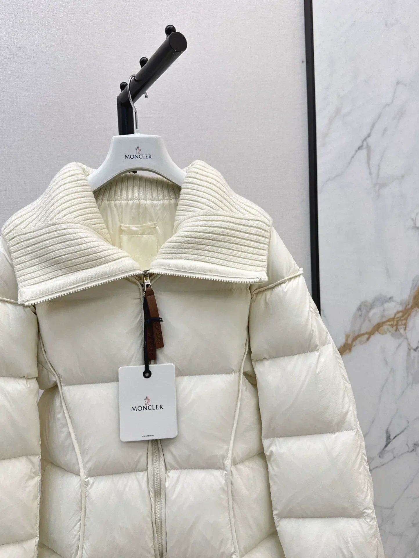 25 Knitted splicing large lapel umbrella shaped long down jacket