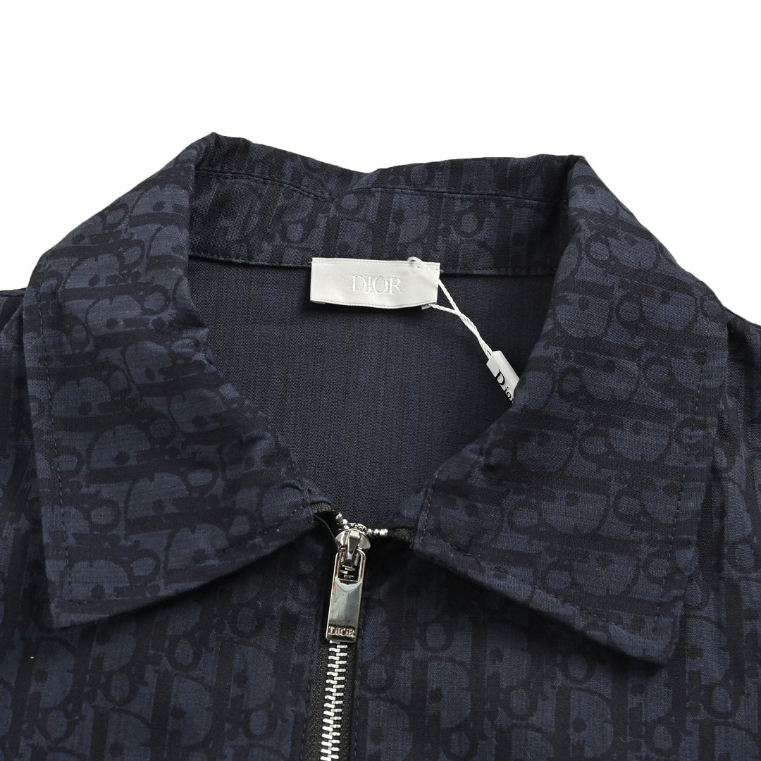 Navy jacquard lapel denim shirt jacket