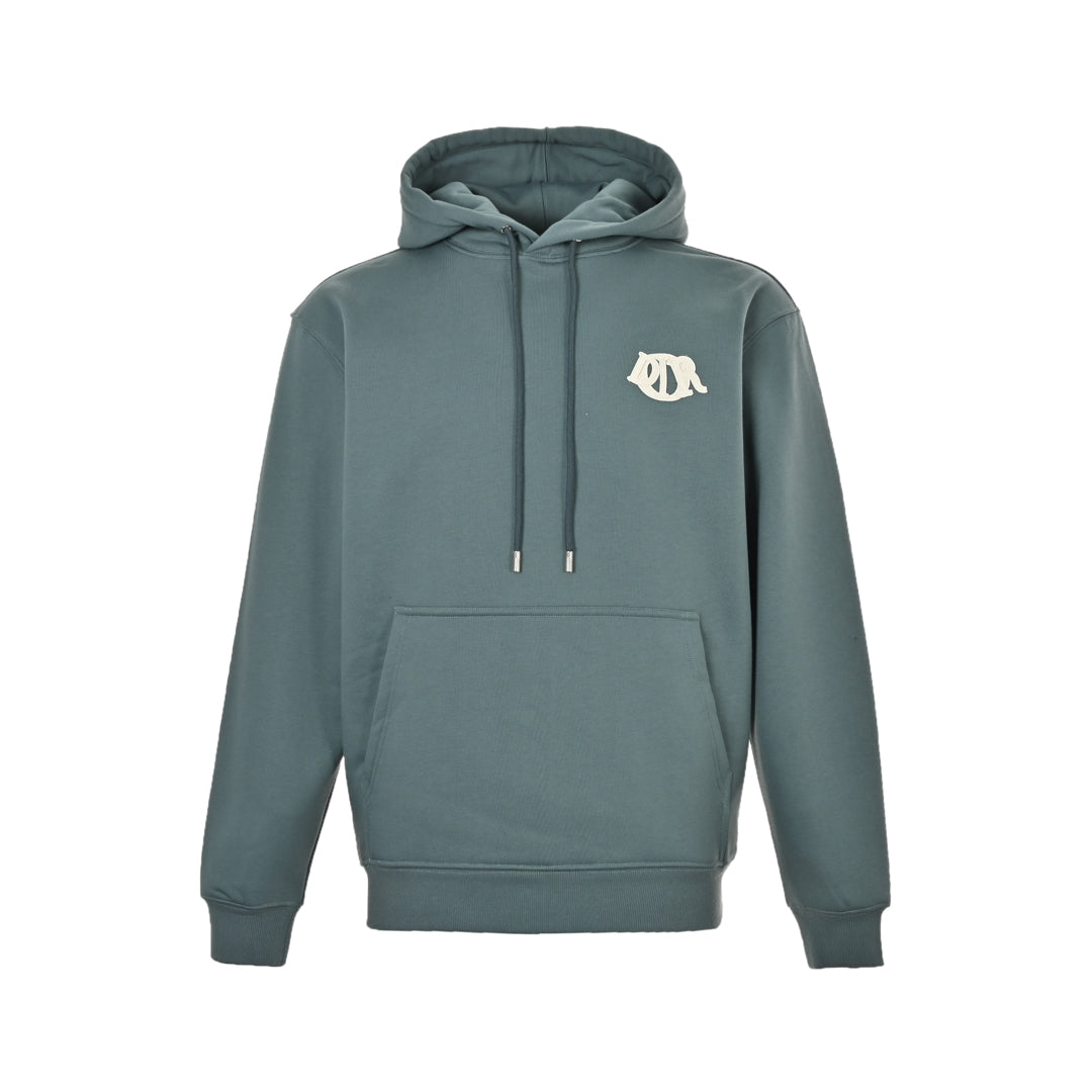 Tricolor embroidered patchwork hooded sweatshirt