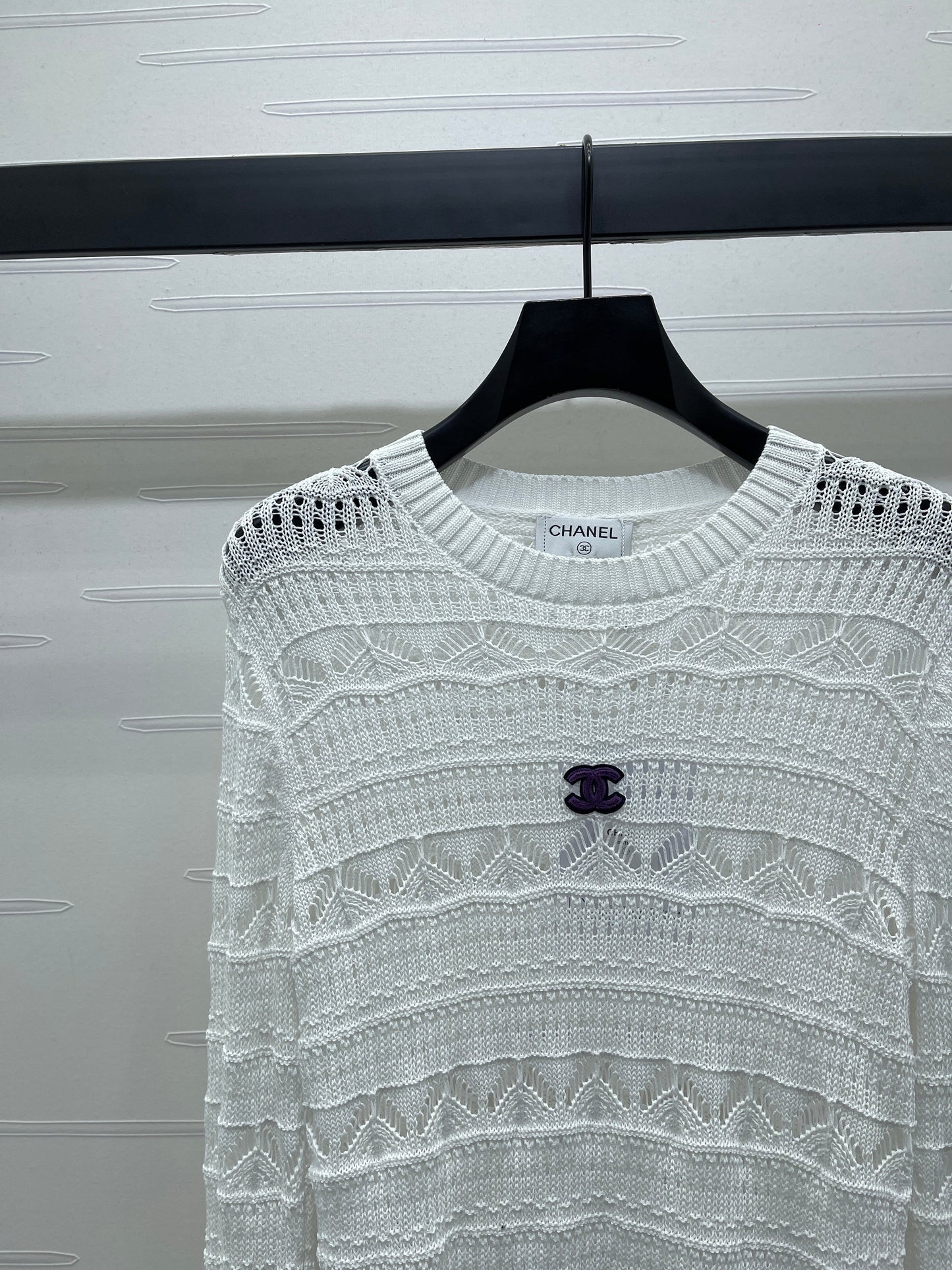 C 25 Spring/Summer Lace-Patterned Knit Long-Sleeve Top