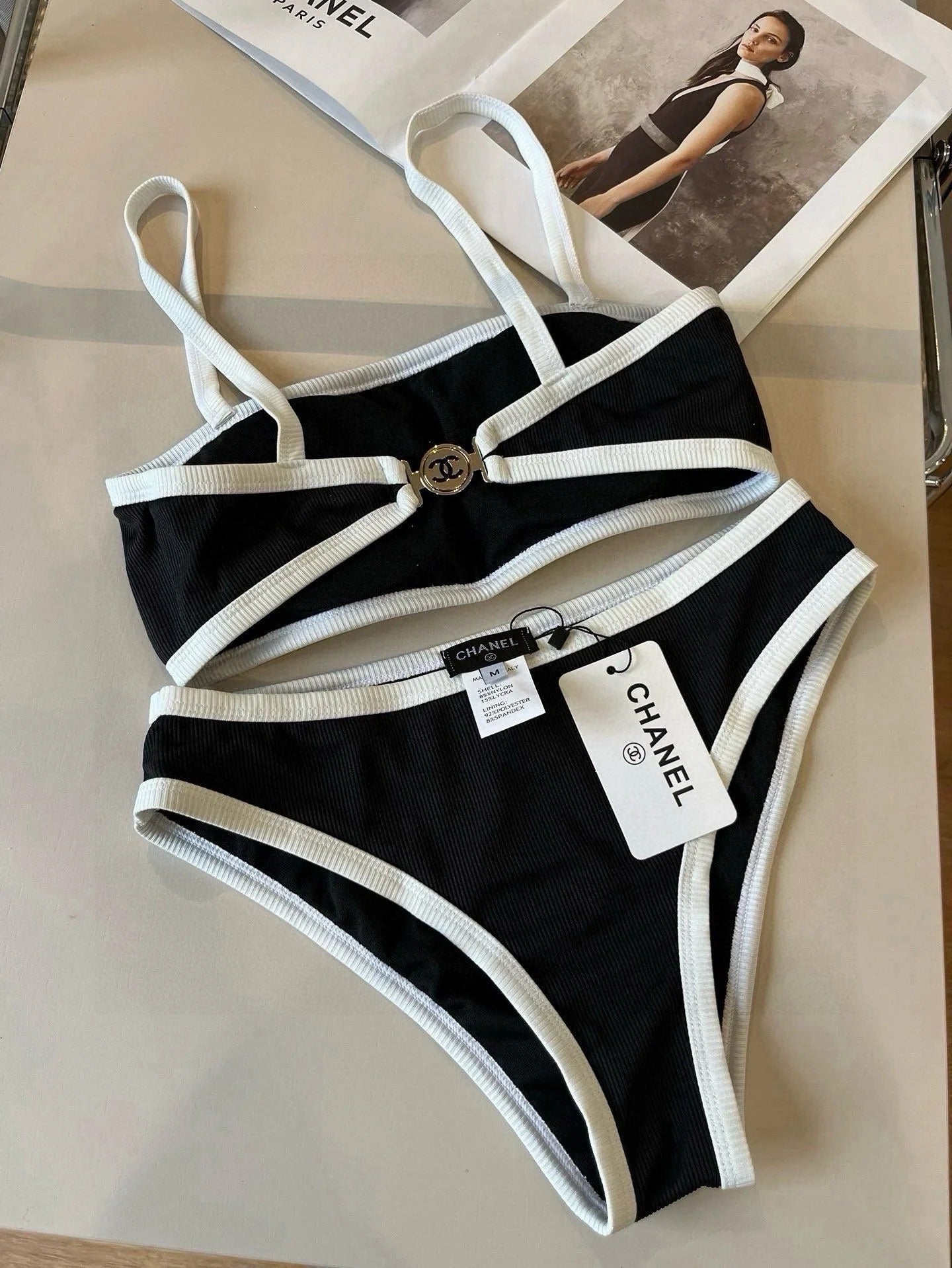 BIKINI SWIMSUIT SET IN BLACK AND WHITE TRIM 633212