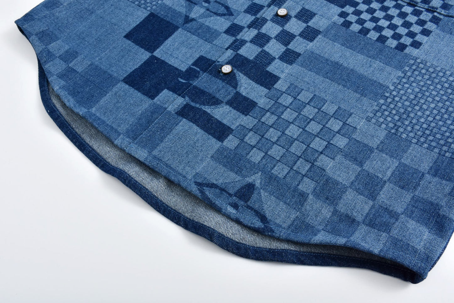 Co branded America's Cup checkerboard denim short sleeved shirt