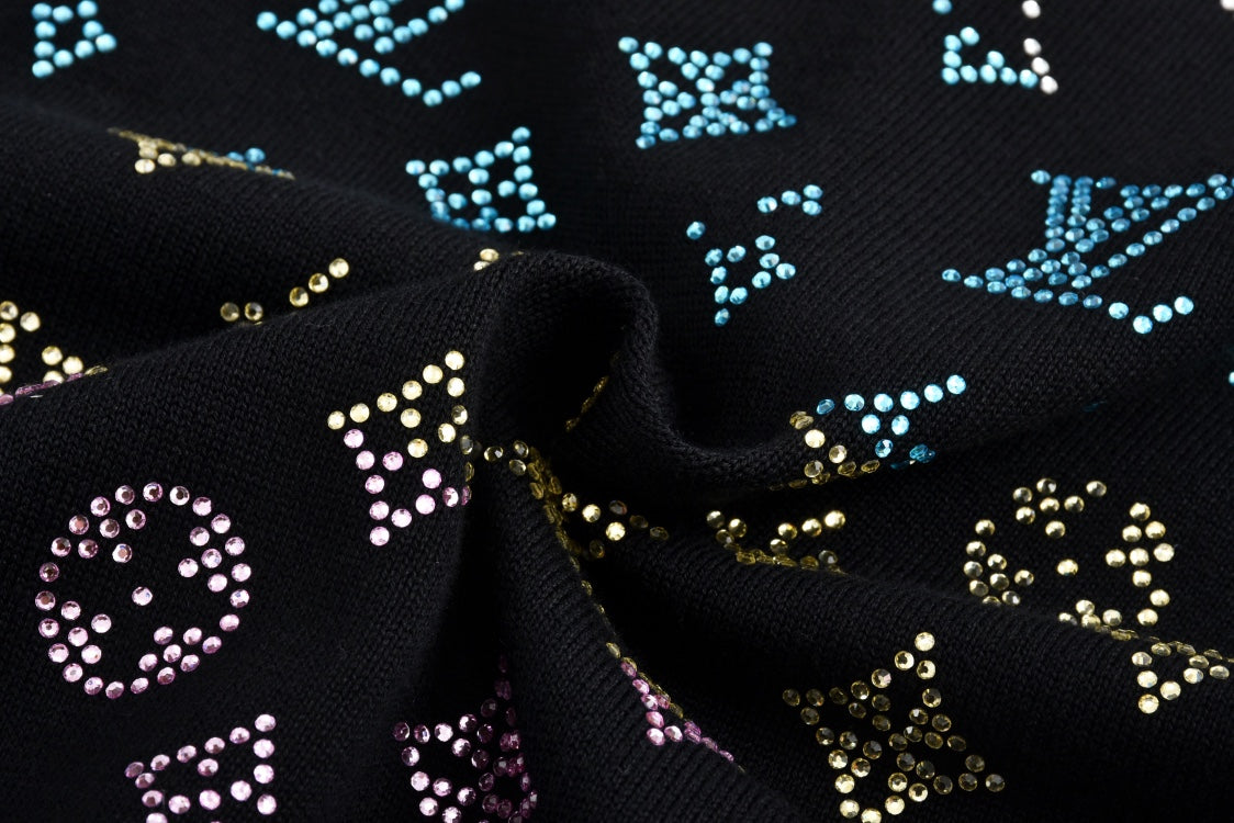 25ss gradient vintage color diamond knitted short sleeved shirt