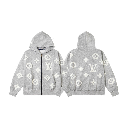 25ss Devoré Terry Embroidery Zippered Hooded Jacket