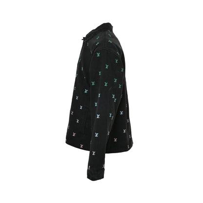 Gradient fully embroidered denim jacket set