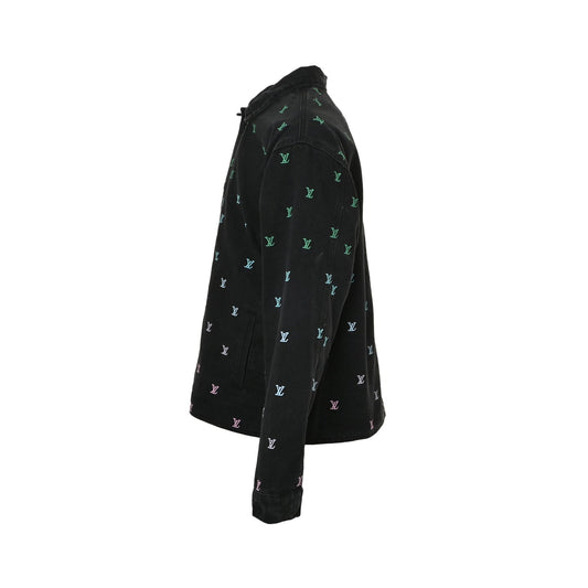 Gradient fully embroidered denim jacket set