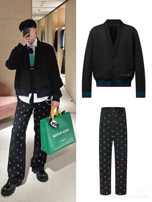 Gradient embroidered denim suit