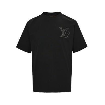 25ss front and back letter logo rhinestone short sleeved shirt