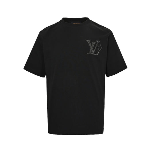 25ss front and back letter logo rhinestone short sleeved shirt