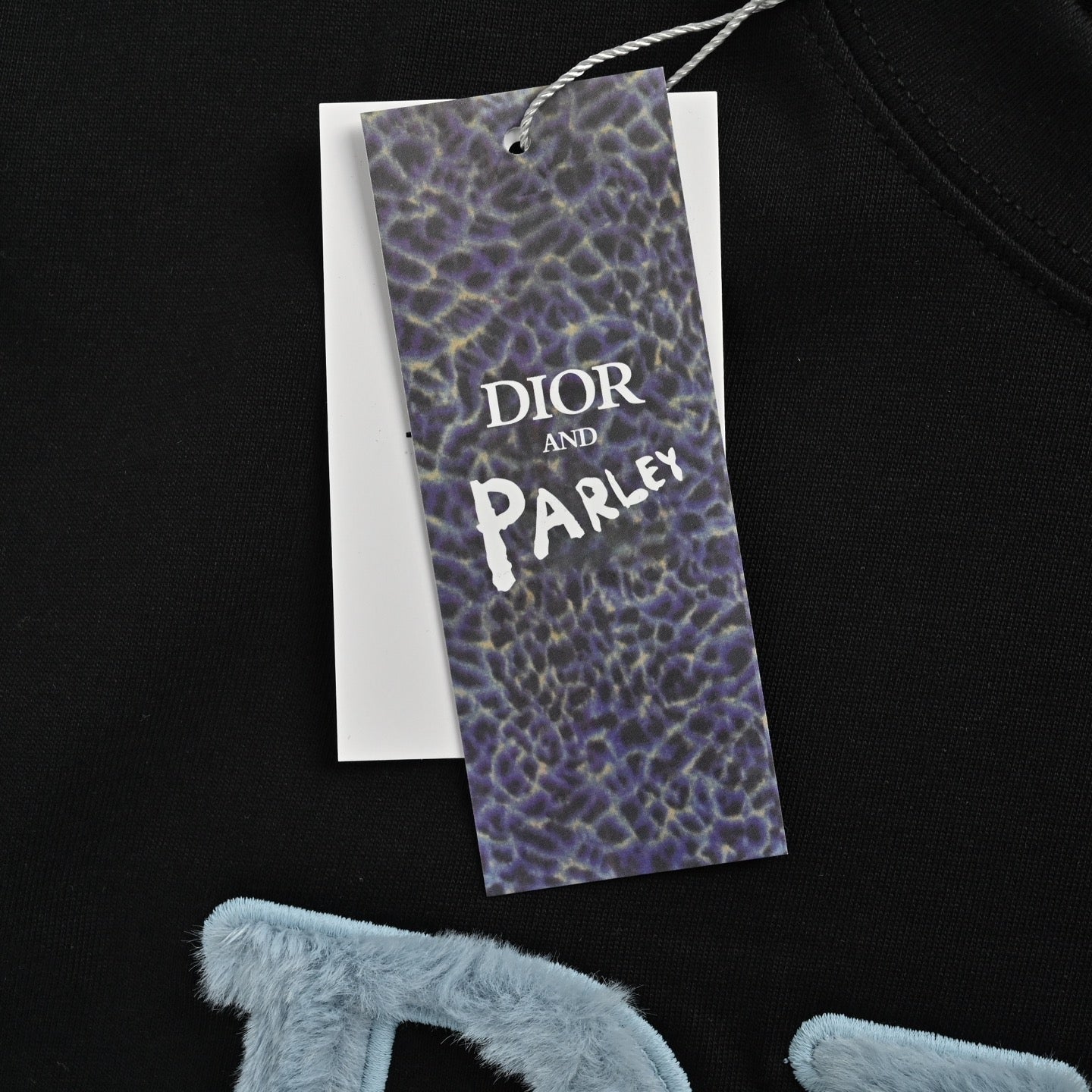 25ss Blue velvet letter embroidered short sleeved shirt