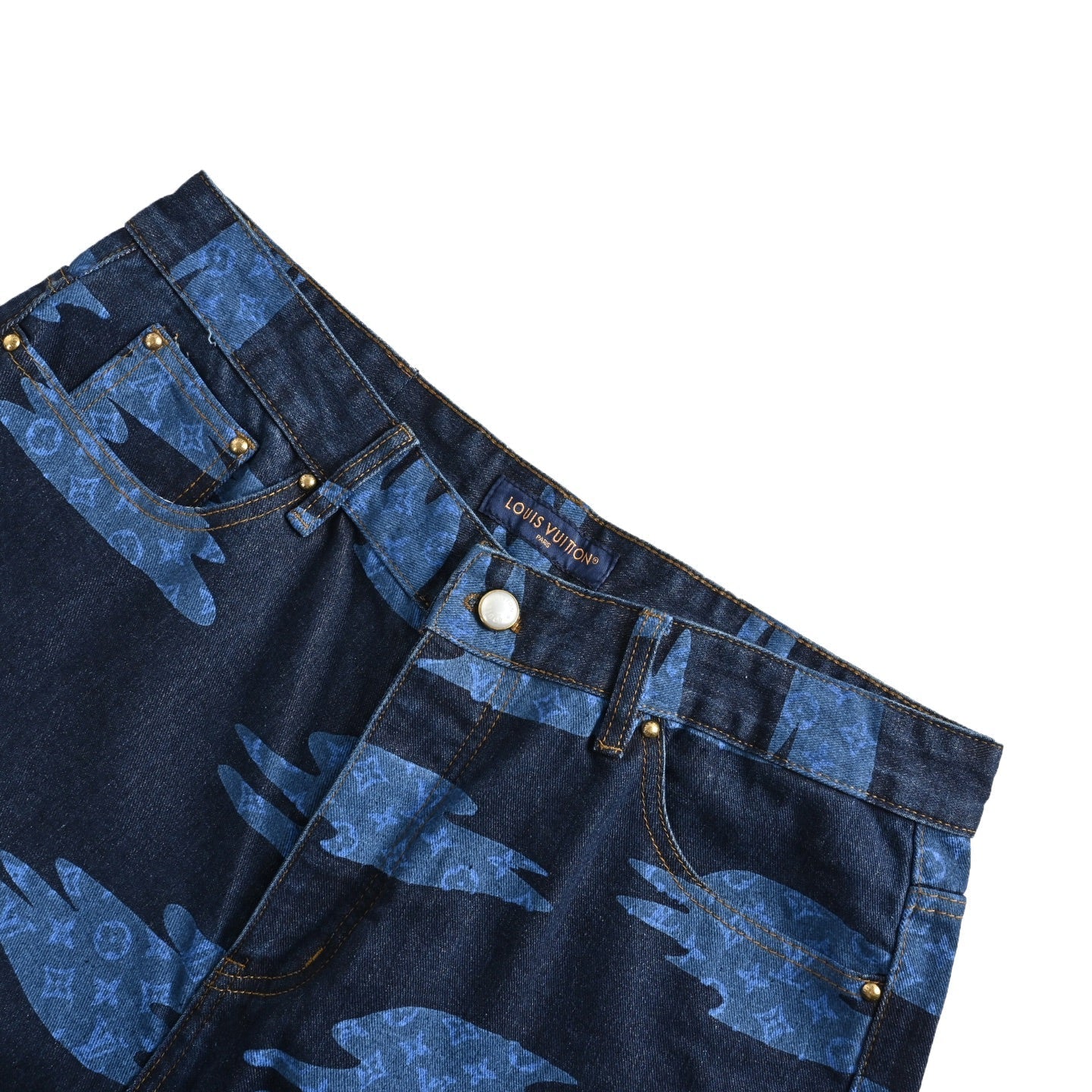 25ss blue sky and white cloud printed denim shorts