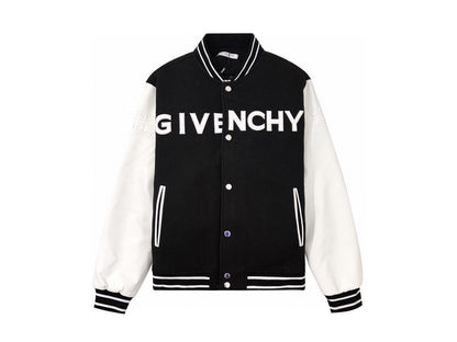 25fw White pebbled leather sleeve baseball jacket