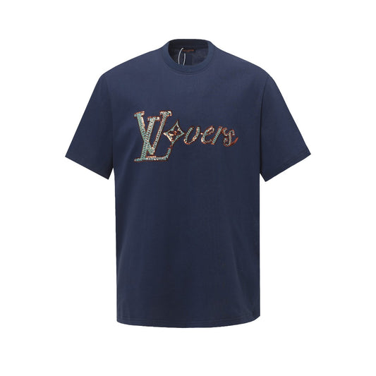 25SS Handmade bead embroidered short sleeved T-shirt