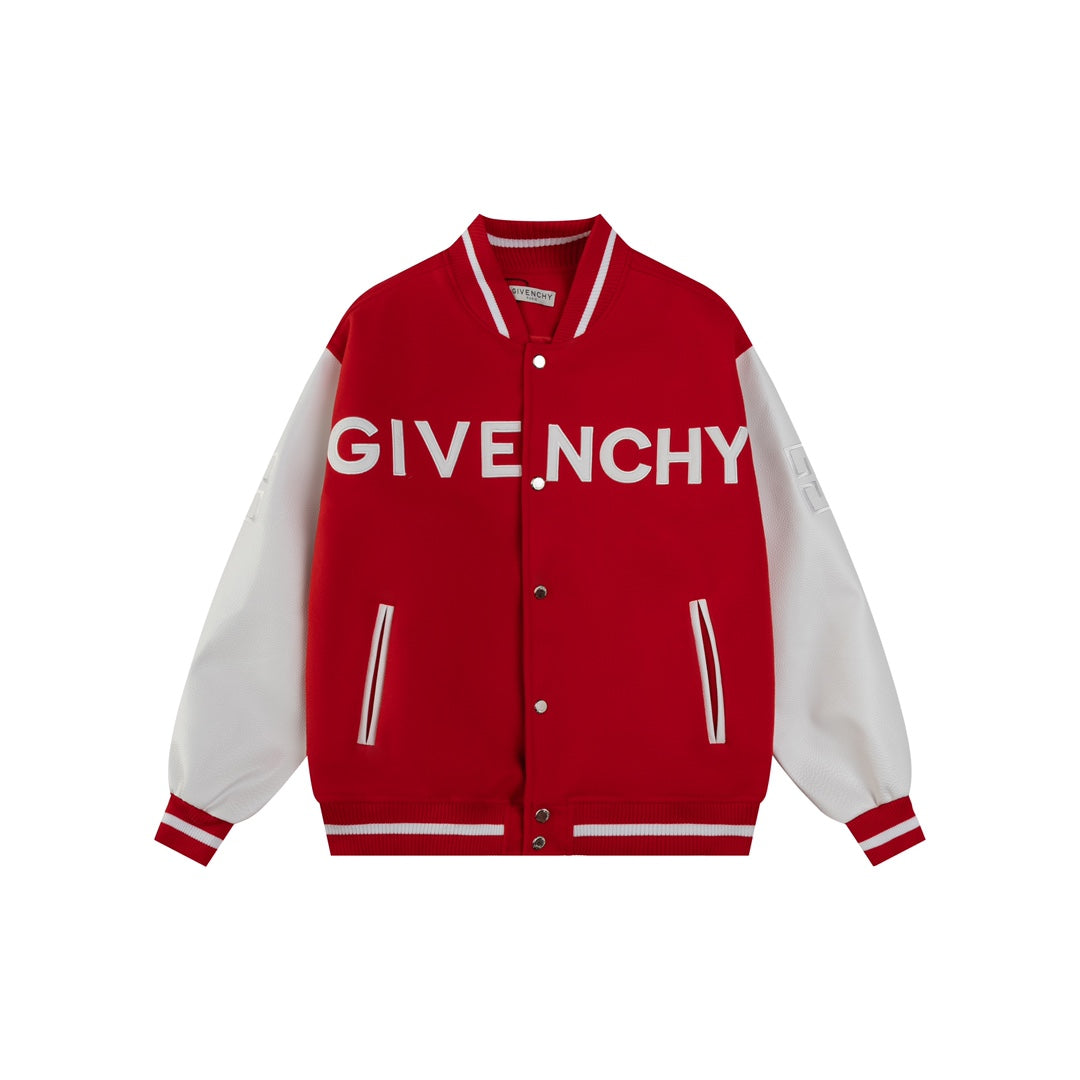 25fw White pebbled leather sleeve baseball jacket