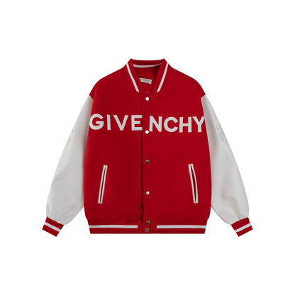 25fw White pebbled leather sleeve baseball jacket
