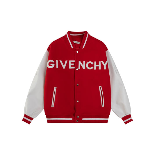 25fw White pebbled leather sleeve baseball jacket