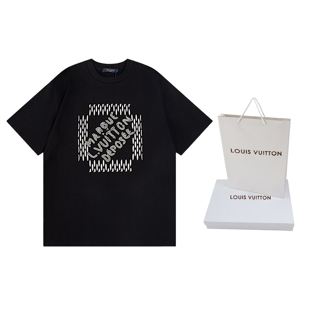 24ss Heavy Industry Nail Bead Letter Embroidered Short Sleeve T-shirt